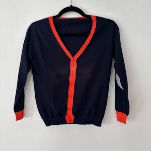 Il Gufo kids cardigan navy/orange varsity cotton size‎ 12 shoulder patch